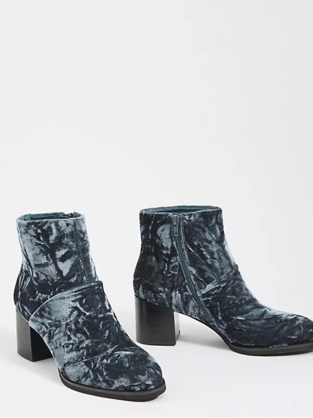 Shoe The Bear Blue Crushed Velvet Ceci Ankle Boots block heel